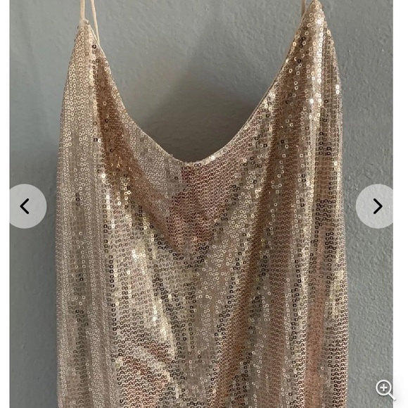 Zara Sequin Spaghetti Strap Low Back Slip Dress Blush Nude S/4 - Picture 13 of 13